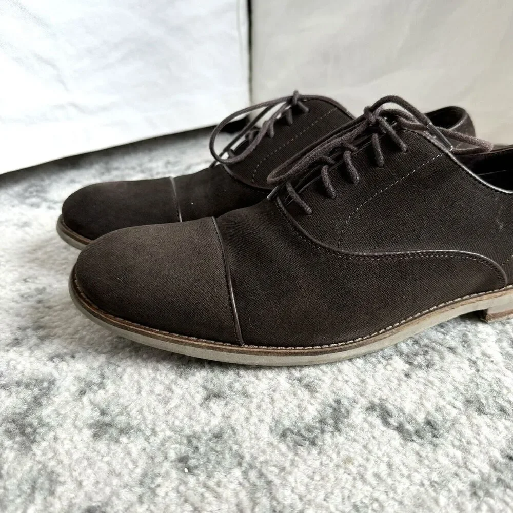 John Varvatos Dark Brown Suede Cap Toe Lace Tie Rubber Sole Oxford Shoe 10.5